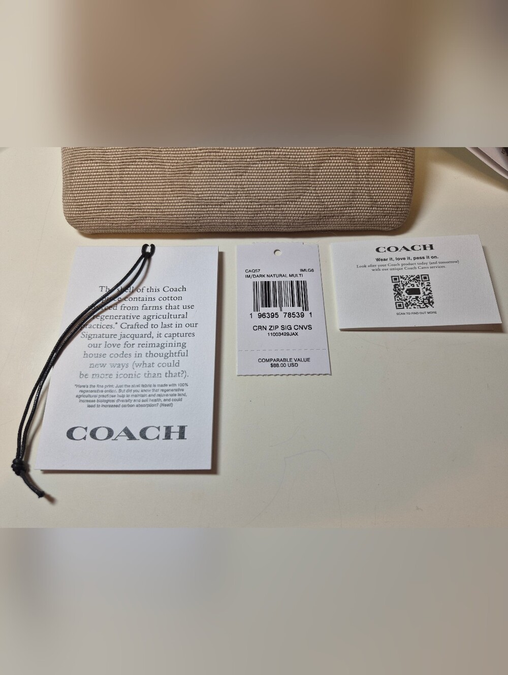 COACH Natural Canvas Zip Wristlet - Neutral Beige - Picture 3 of 7